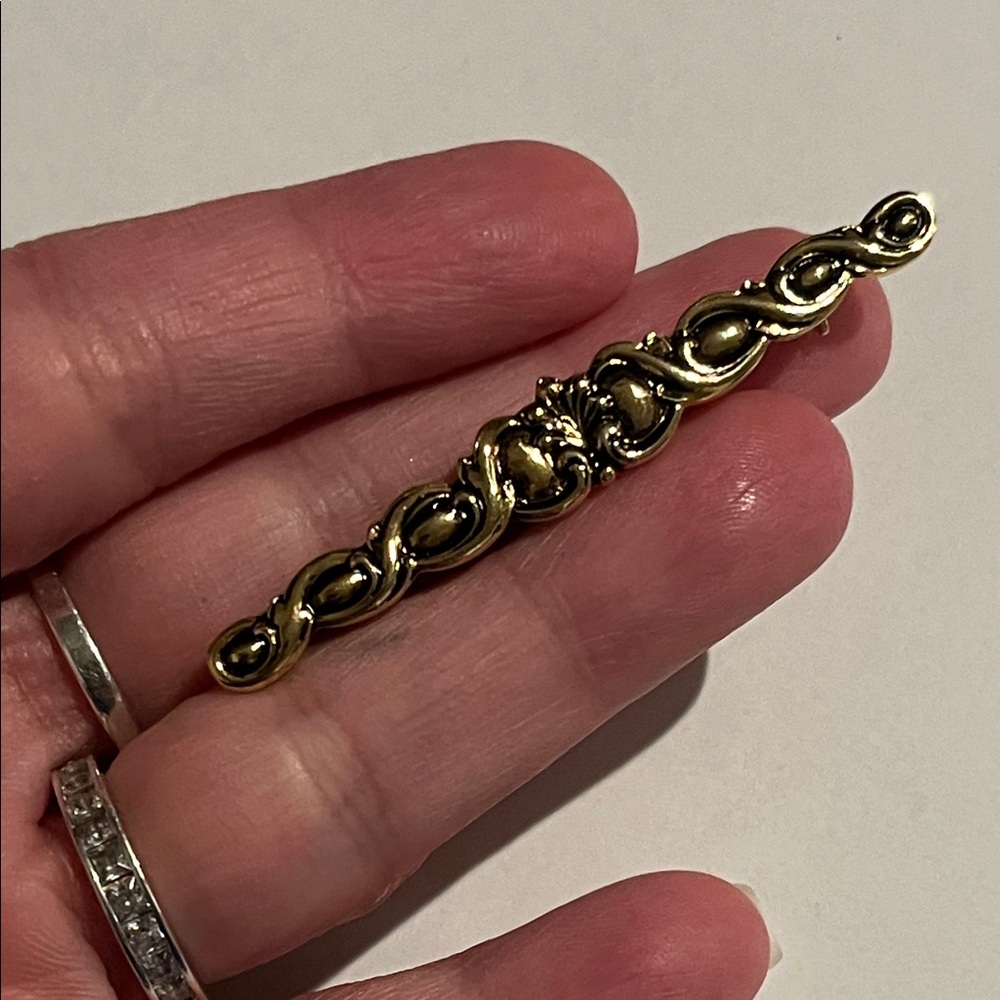 Victorian Revival Slim Gold brooch, perfect for collars